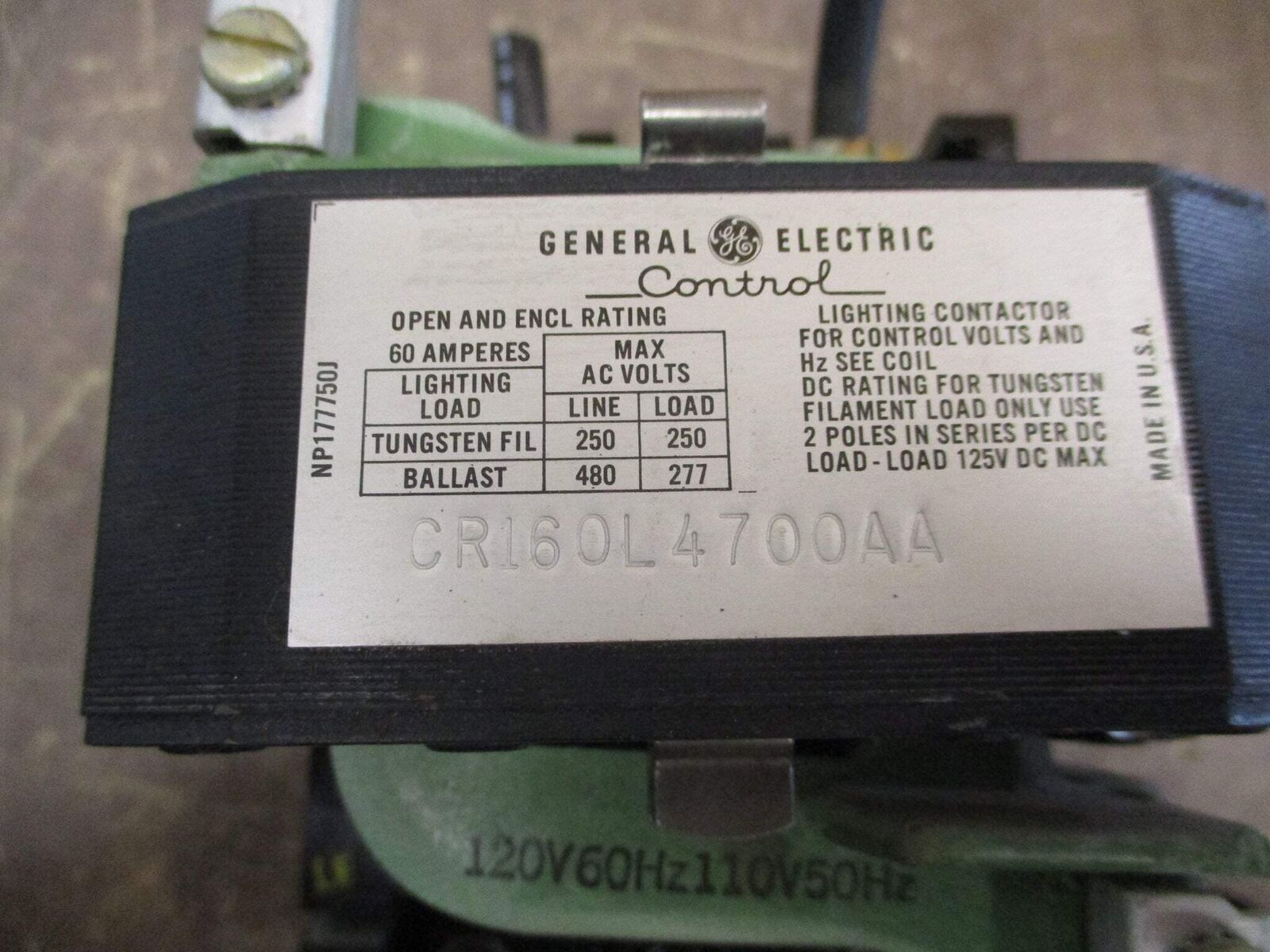 GE Lighting Contactor CR160L4700AA 120V Coil 60A 480V Used
