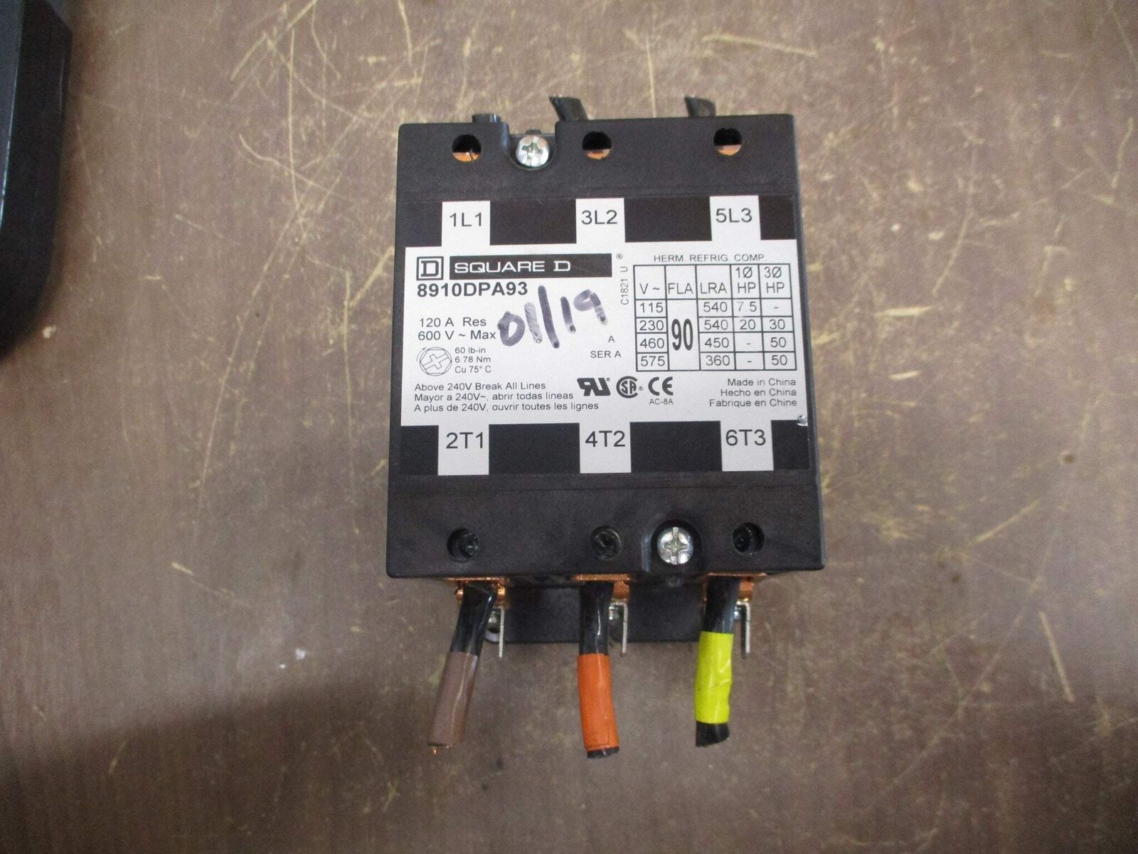 Square D Contactor 8910DPA93 120V Coil 90A 600V 3P Used