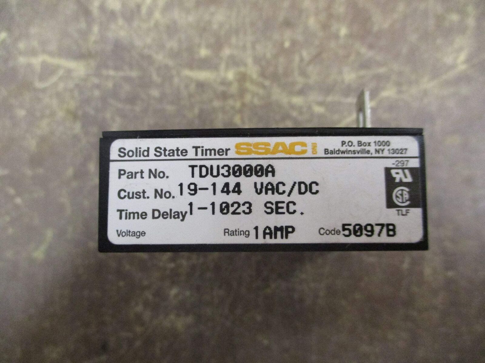 SSAC Solid State Timer TDU3000A 24-120VAC/DC Delay: 1-1023 Sec Used