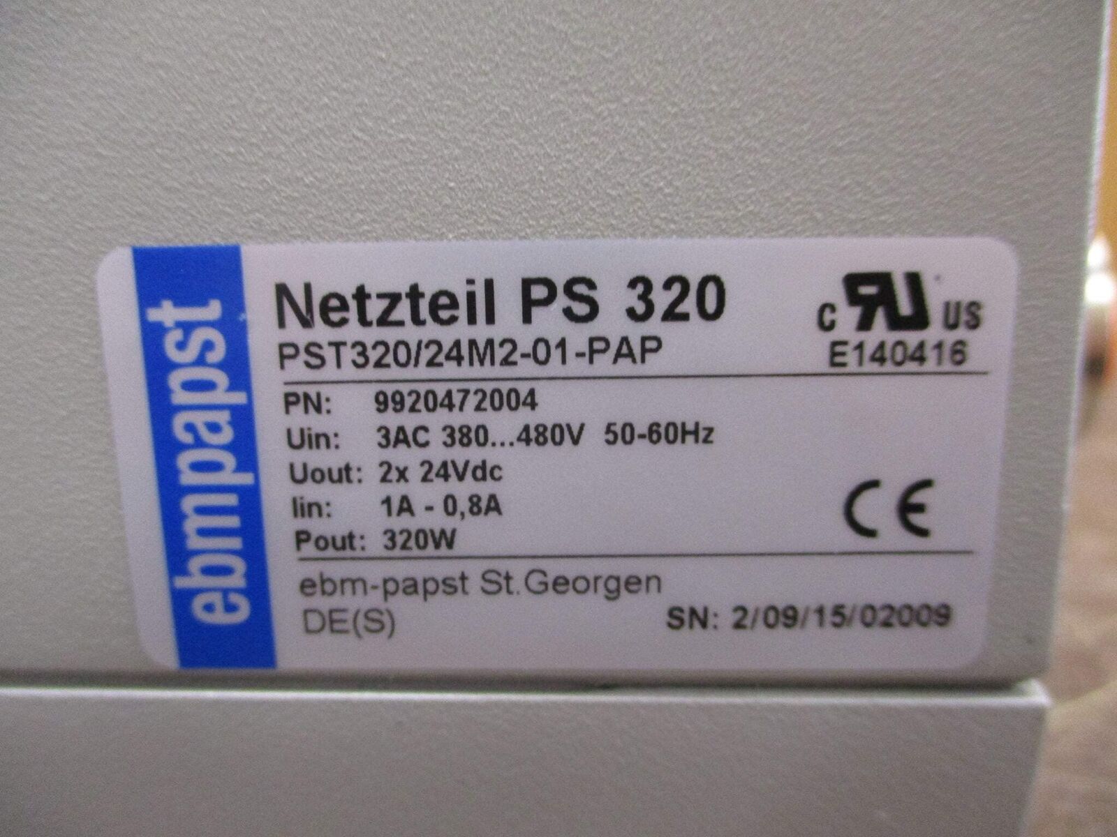 ebmpapst PS 320 Power Supply 9920472004 PST320/24M2-01-PAP 320W Used