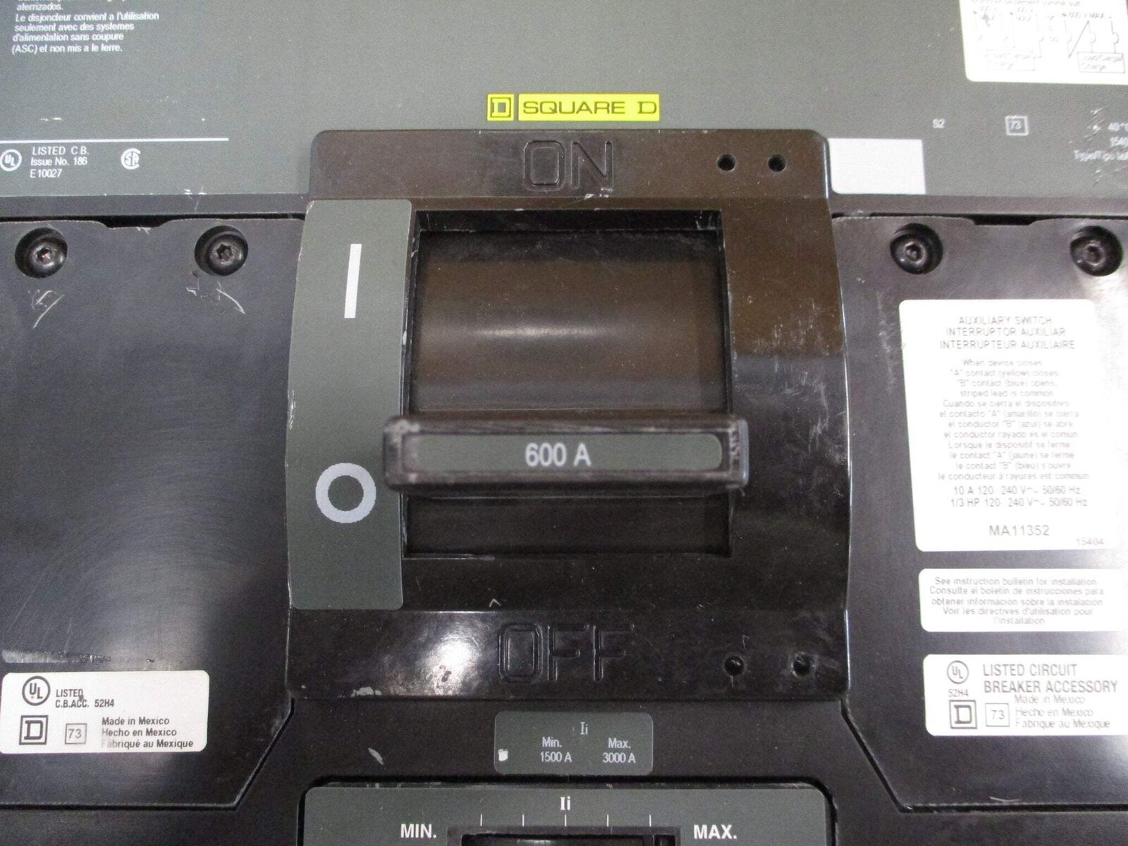 Square D DC Breaker Disconnect MHL3660033DC1433 600A 600VDC Used