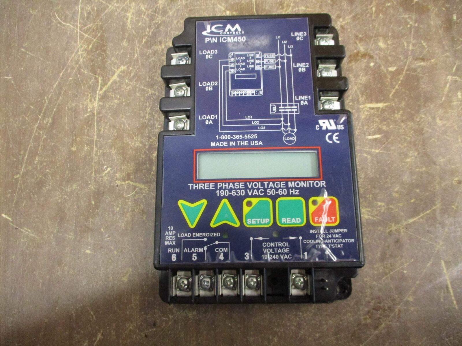 ICM Controls Three Phase Voltage Monitor ICM450 190-630V 50-60Hz Used