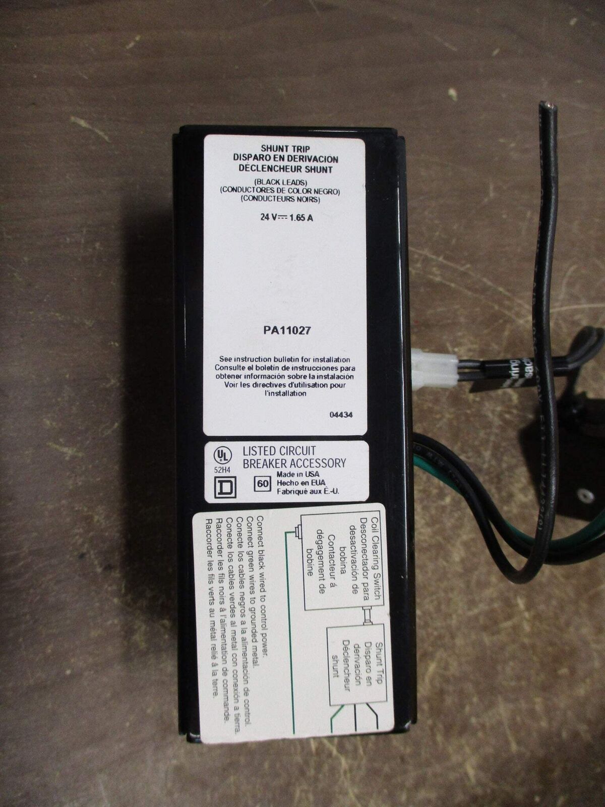 Square D Shunt Trip PA11027 24VDC 1.65A Used