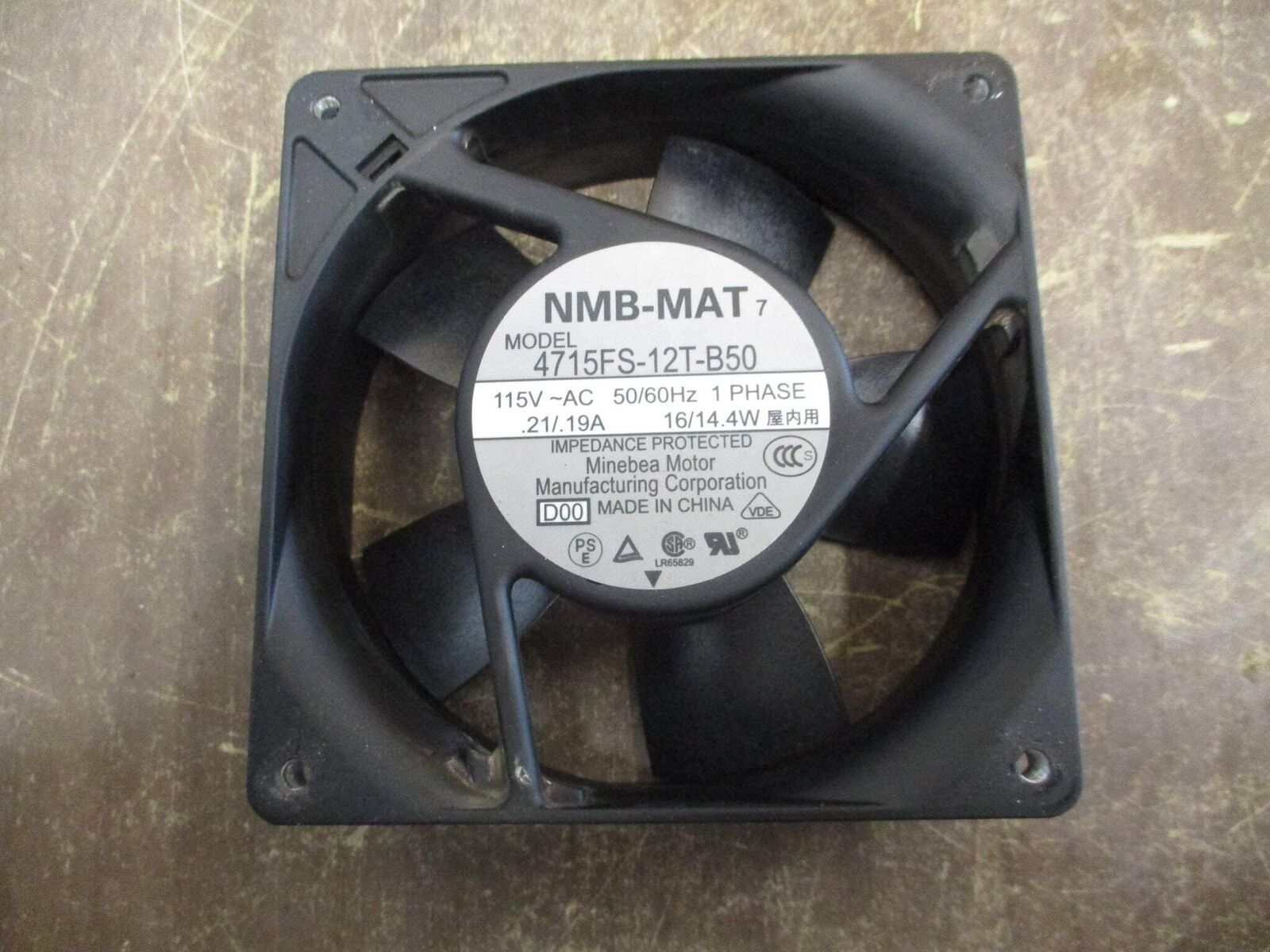 Minebea NMB-MAT Axial Fan 4715FS-12T-B50 115V 0.21/0.19A 50/60Hz 1Ph 16/14.4W