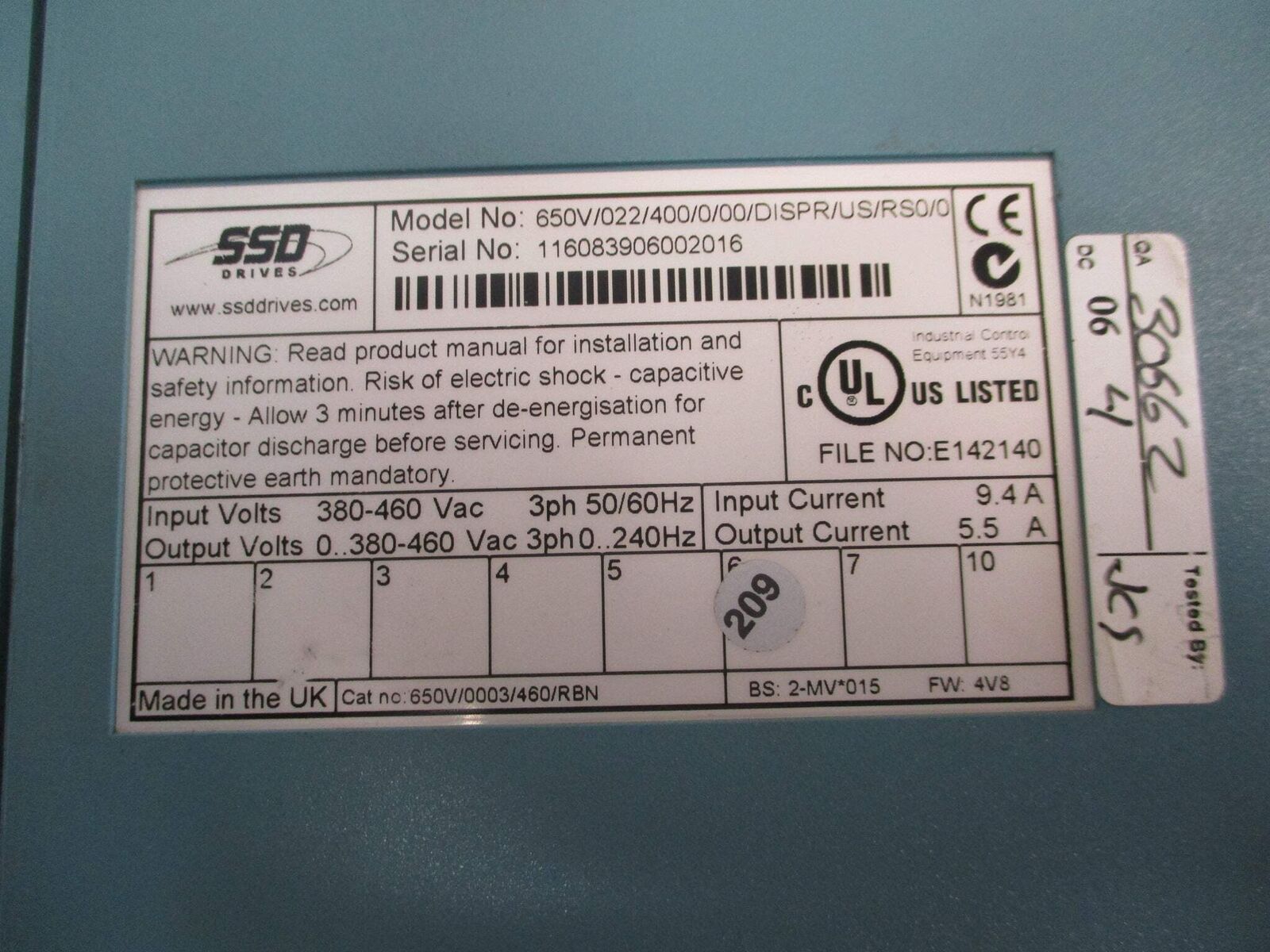 SSD 650 Series AC Drive 650V/0003/460/RBN 3HP 3Ph Used