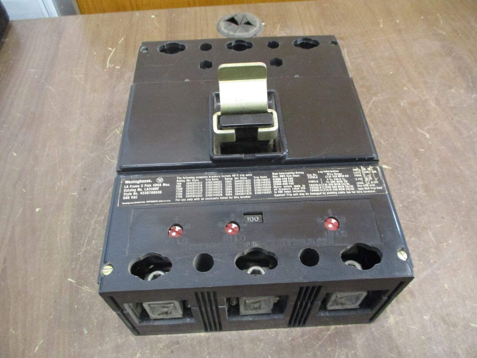 Westinghouse Circuit Breaker LA3400F 100A Trip 600V 3P Used