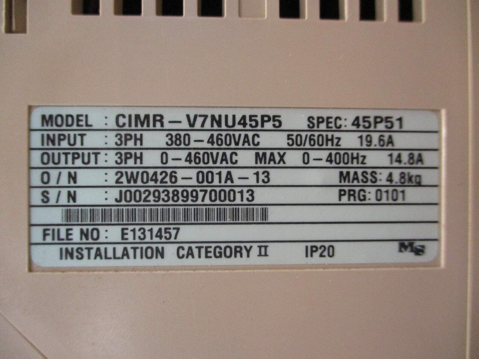 Yaskawa Varispeed V7N AC Drive CIMR-V7NU45P5 10HP 3Ph w/ Keypad Used