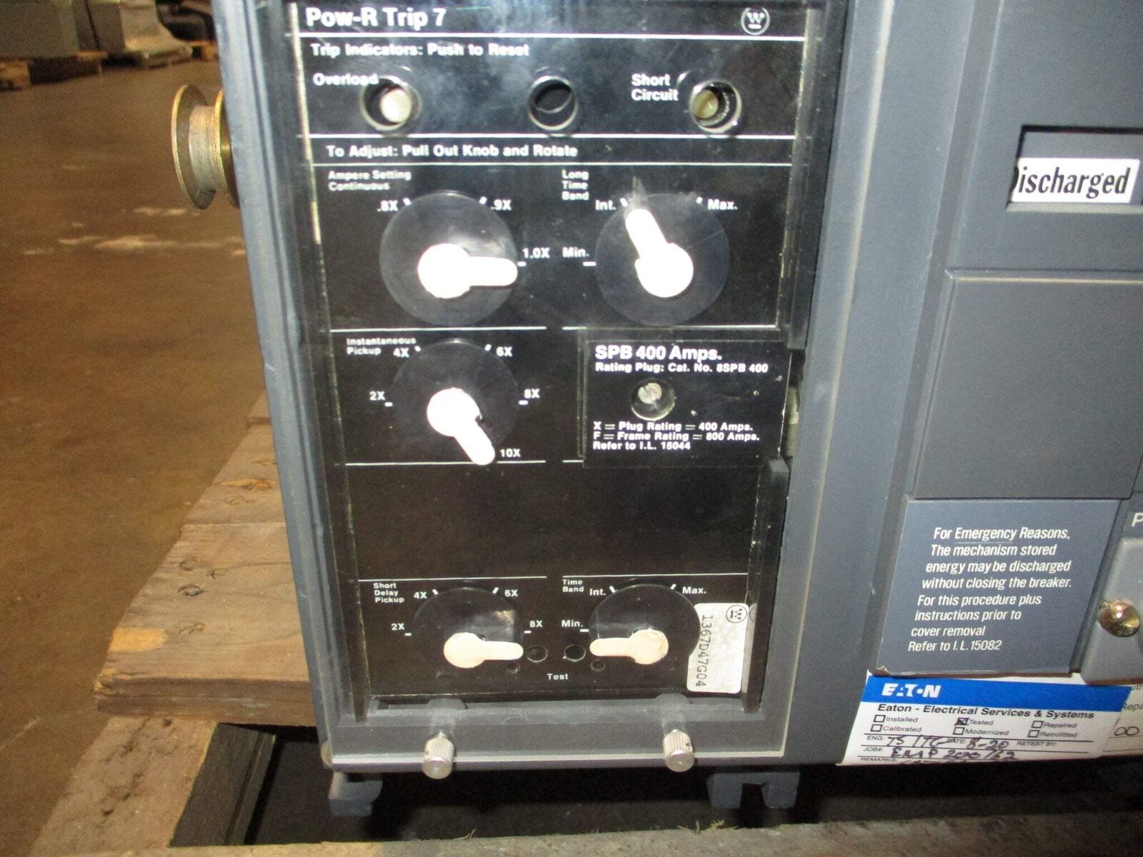 Westinghouse Circuit Breaker SPB 50 800A Frame 400A Plug 600V 3P 50/60Hz Used