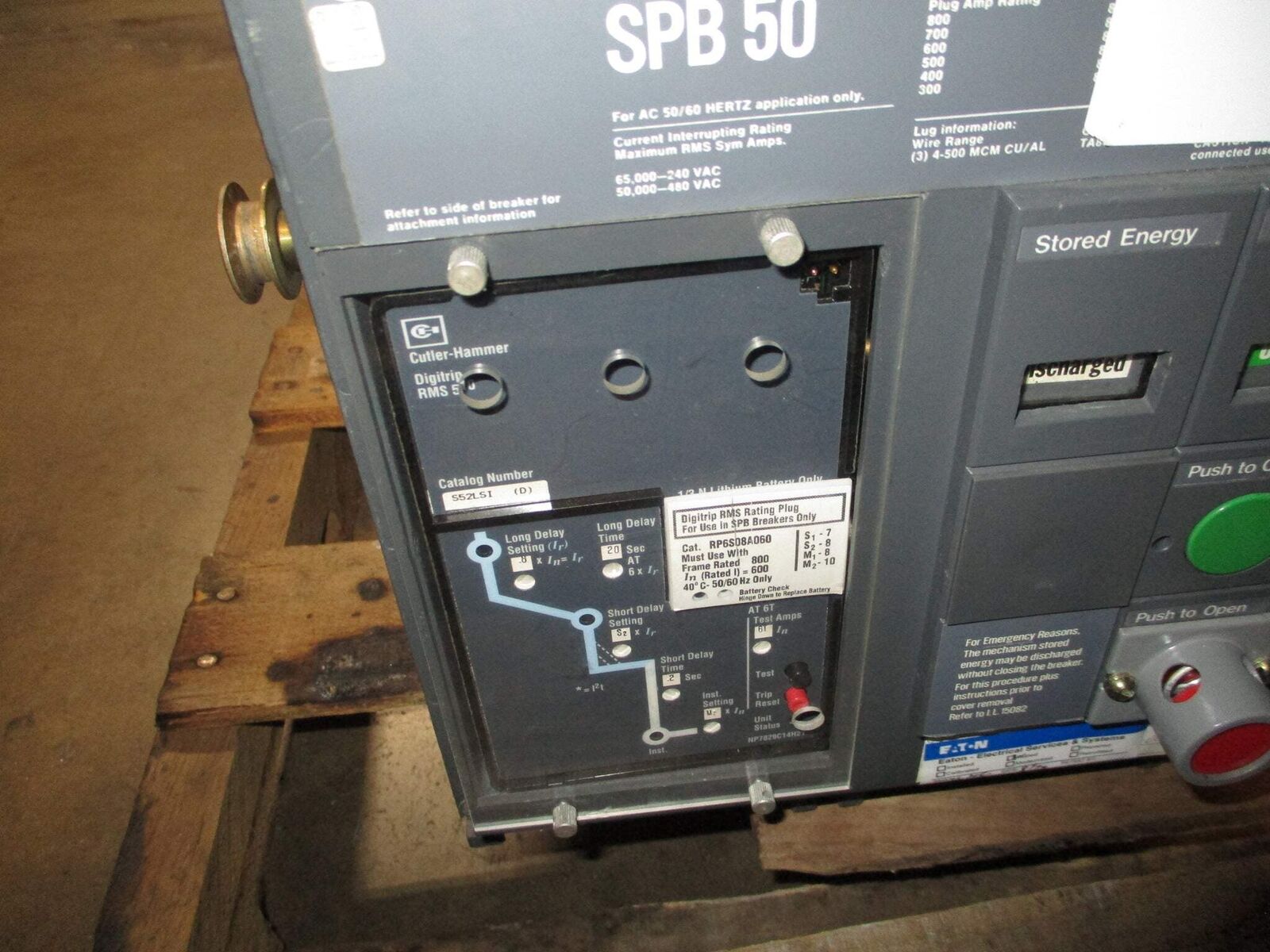 Westinghouse Circuit Breaker SPB 50 800A Frame 600A Plug 3P 50/60Hz Used