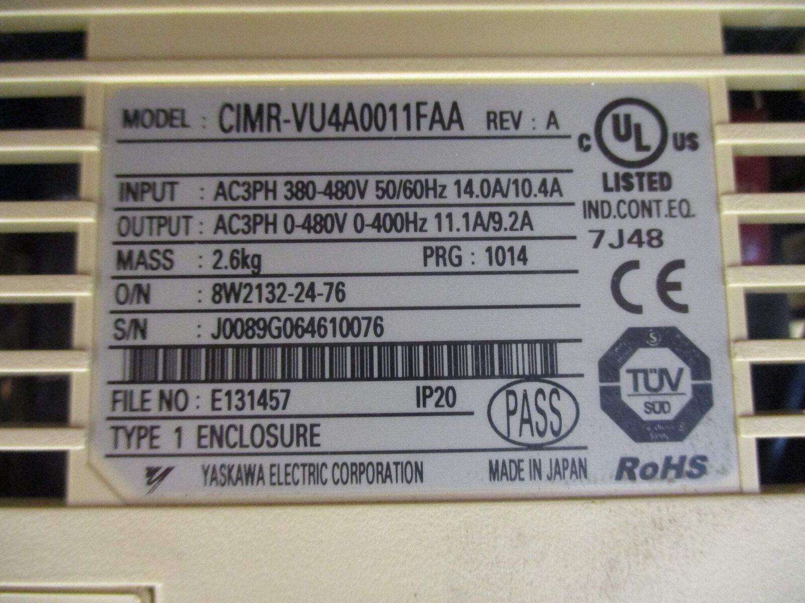 Yaskawa V1000 AC Drive CIMR-VU4A0011FAA 7.5HP 3Ph Used