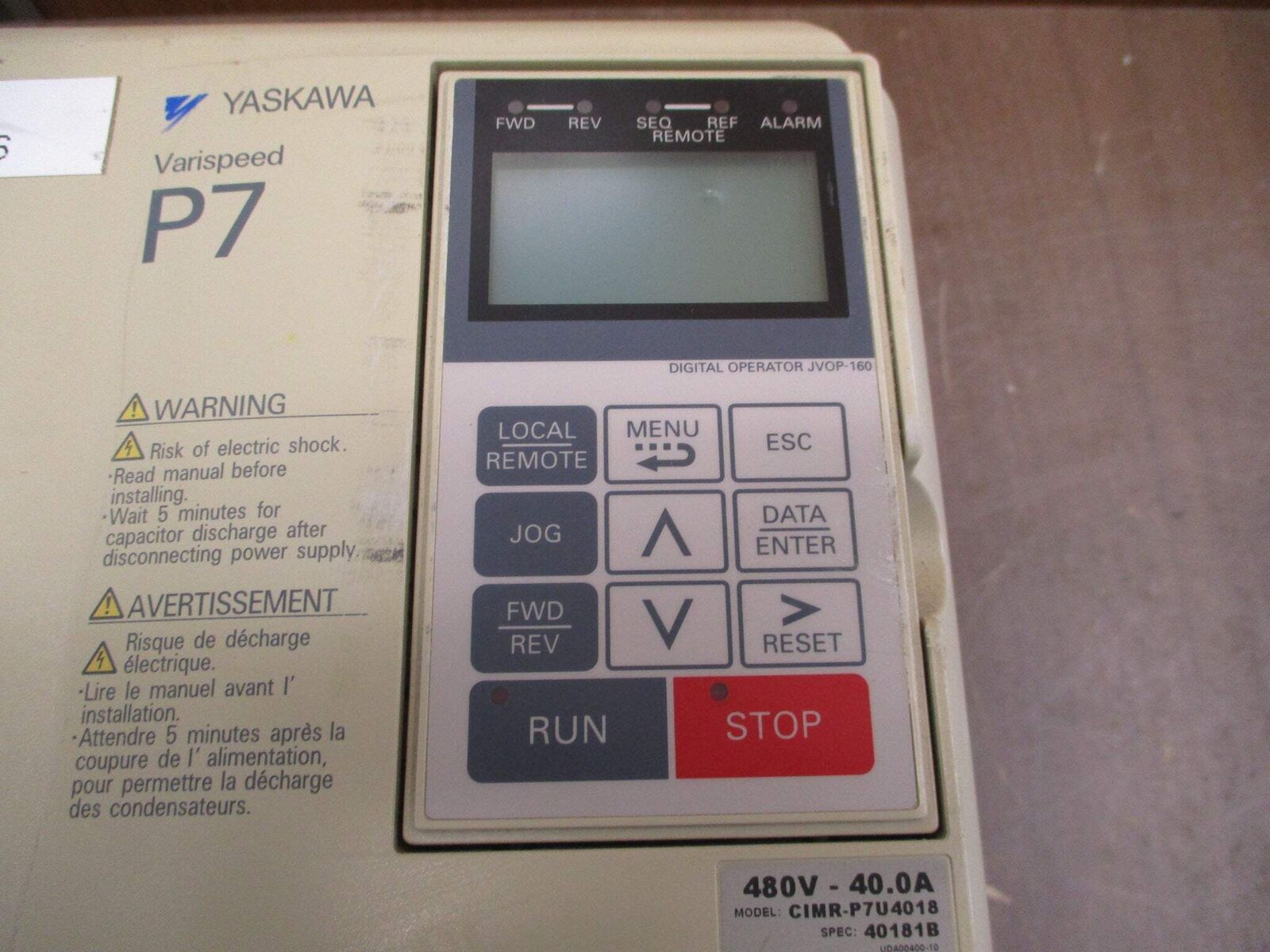 Yaskawa Variseped P7 AC Drive CIMR-P7U4018 30HP 3Ph w/ Keypad Used