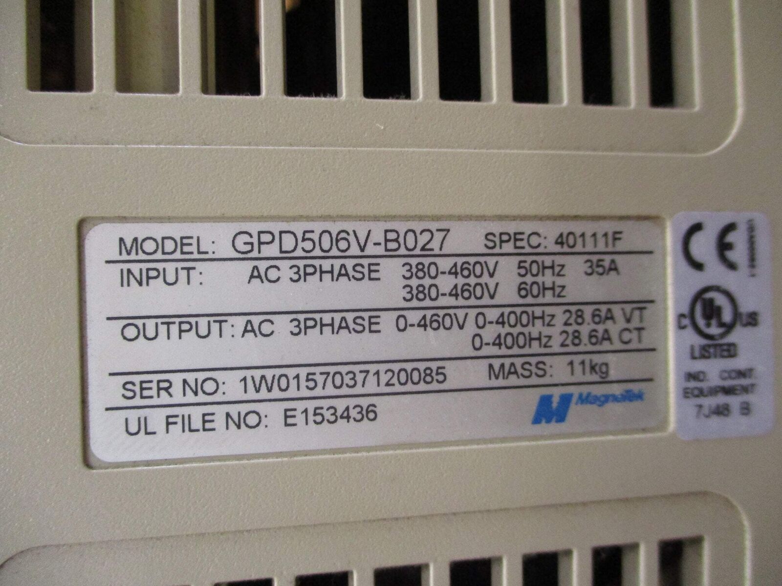 MagneTek GPD 506 AC Drive GPD506V-B027 20HP 3Ph w/ Keypad Used