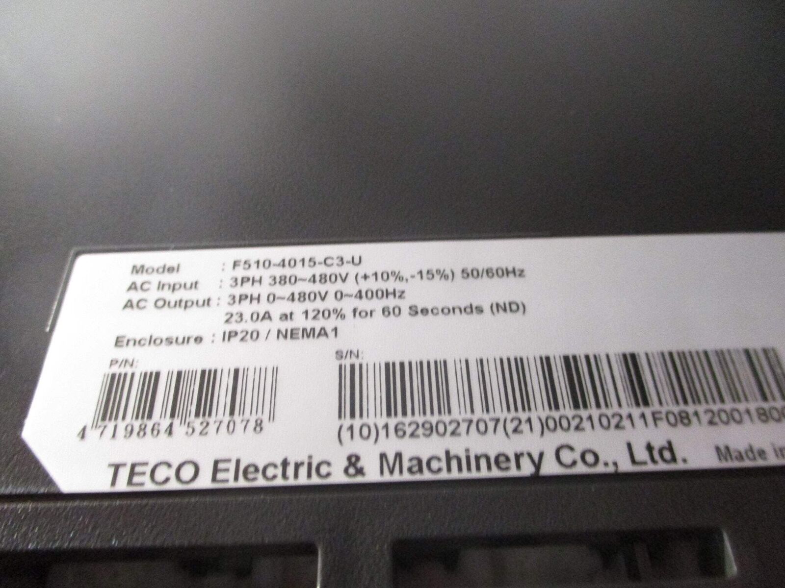 Teco Westinghouse F150 AC Drive F510-4015-C3-U 15HP 3Ph 460V 60Hz *No Box*