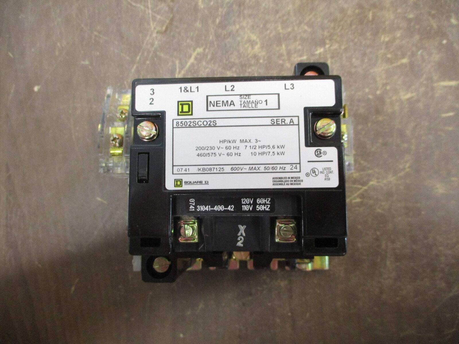 Square D Size 1 Contactor 8502SC02S Ser. A 120V Coil Used