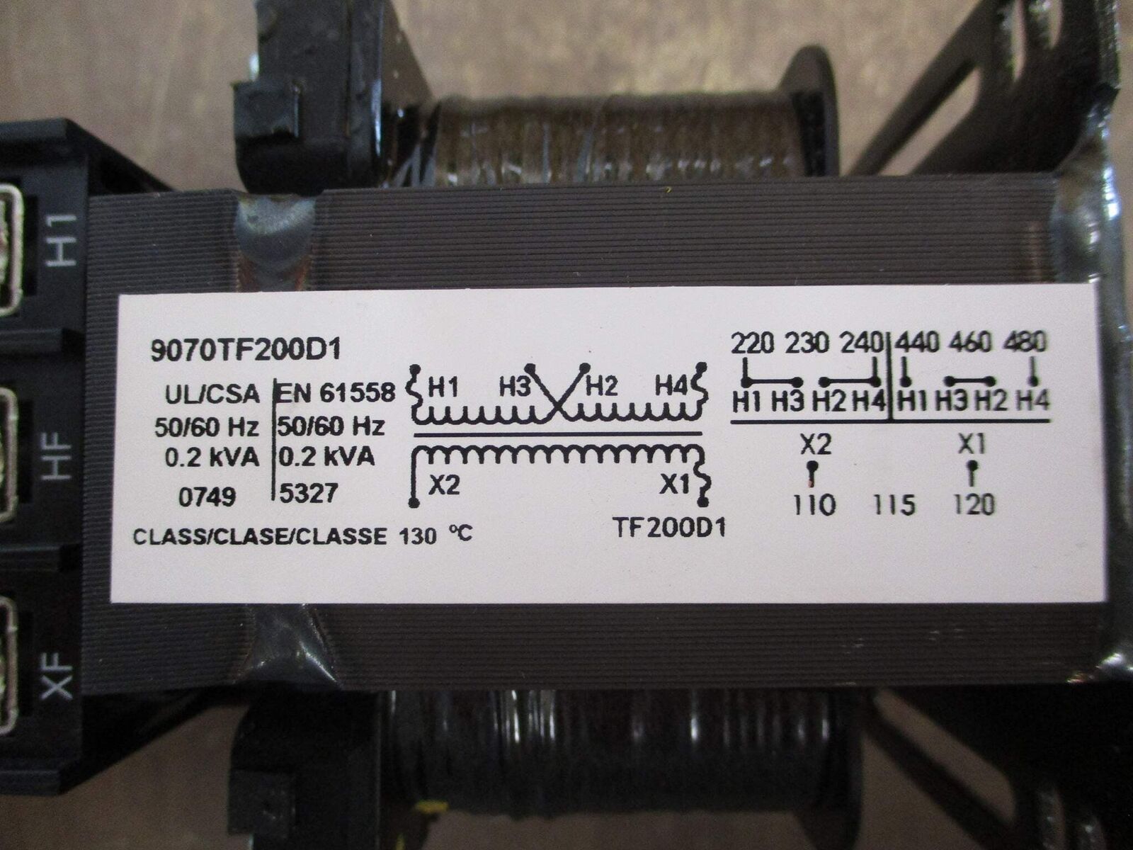Square D Control Transformer 9070TF200D1 0.2KVA Pri: 240/480V Sec: 120V Used