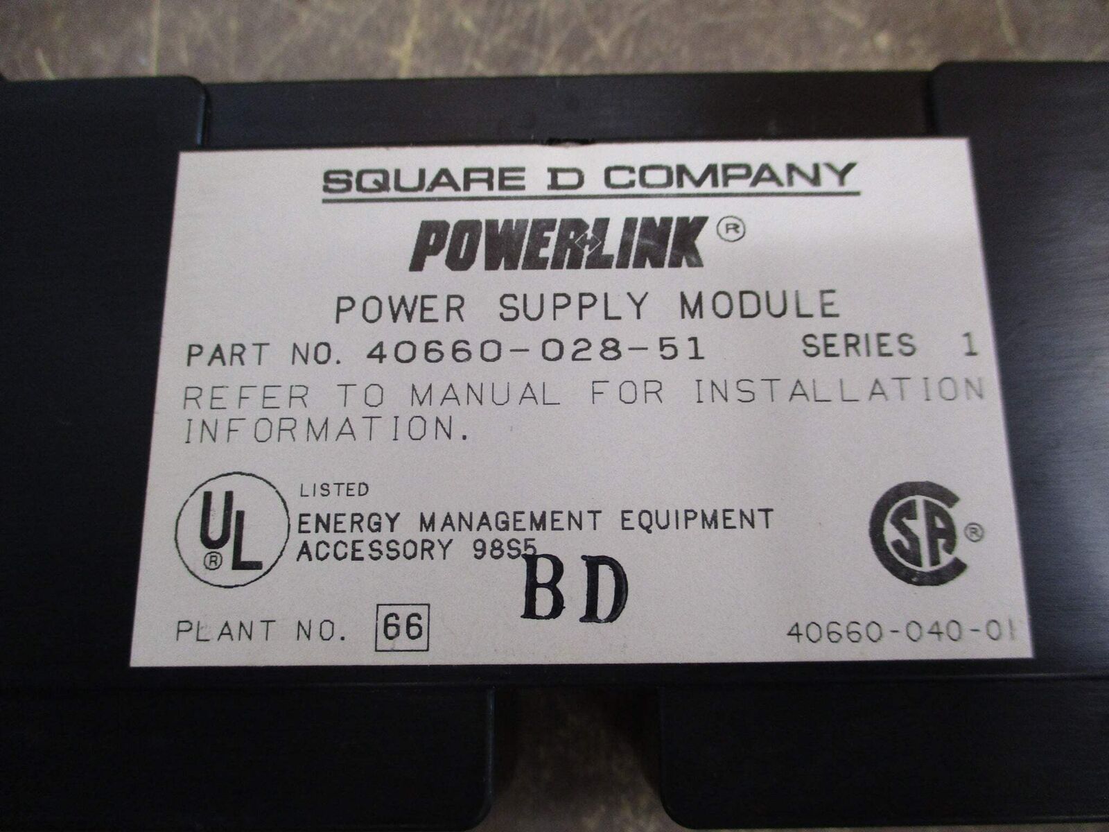 Square D Powerlink Power Supply Module 40660-028-51 Ser. 1 Used