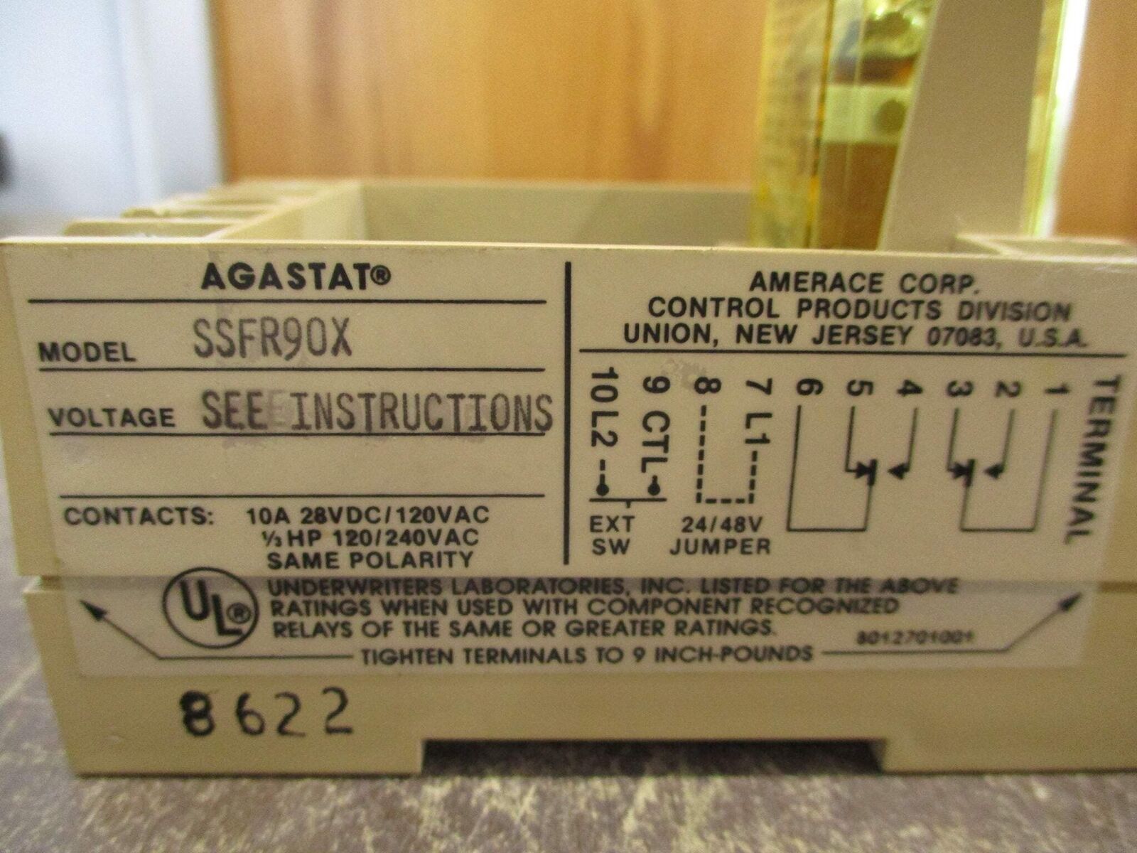 Agastat Timing Relay SSFR90X Range: 3 Sec - 10 hrs Used