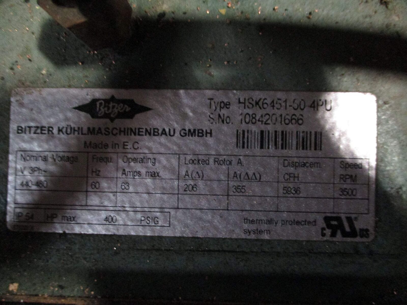Bitzer Semi-Hermetic Screw Compressor HSK6451-50-4PU 440-480V 3Ph 60Hz 3500RPM