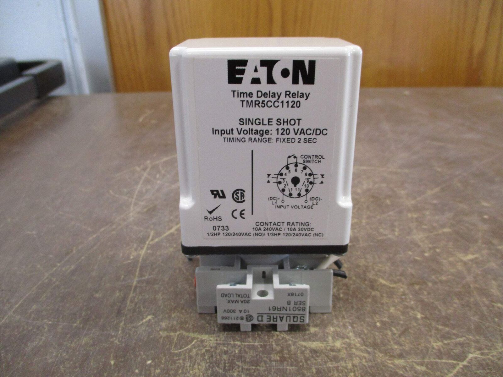 Eaton Time Delay Relay TMR5CC1120 120V AC/DC Delay: Fixed 2 Sec. w/ Base Used