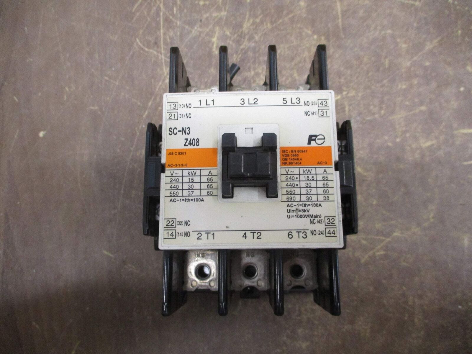 Fuji Electric Contactor SC-N3 Z408 200-230V Coil *Missing (6) Terminal Screws*