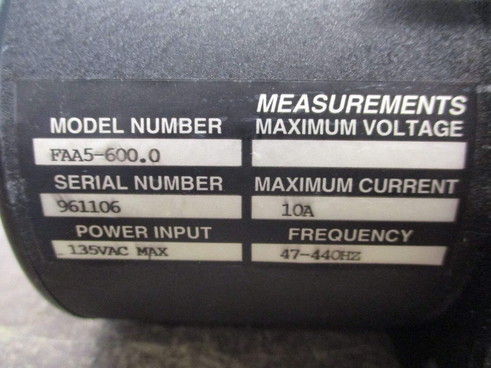Electro Industries AC Ammeter Panel Meter FAA5-600.0 10A 135VAC 47-440Hz Used