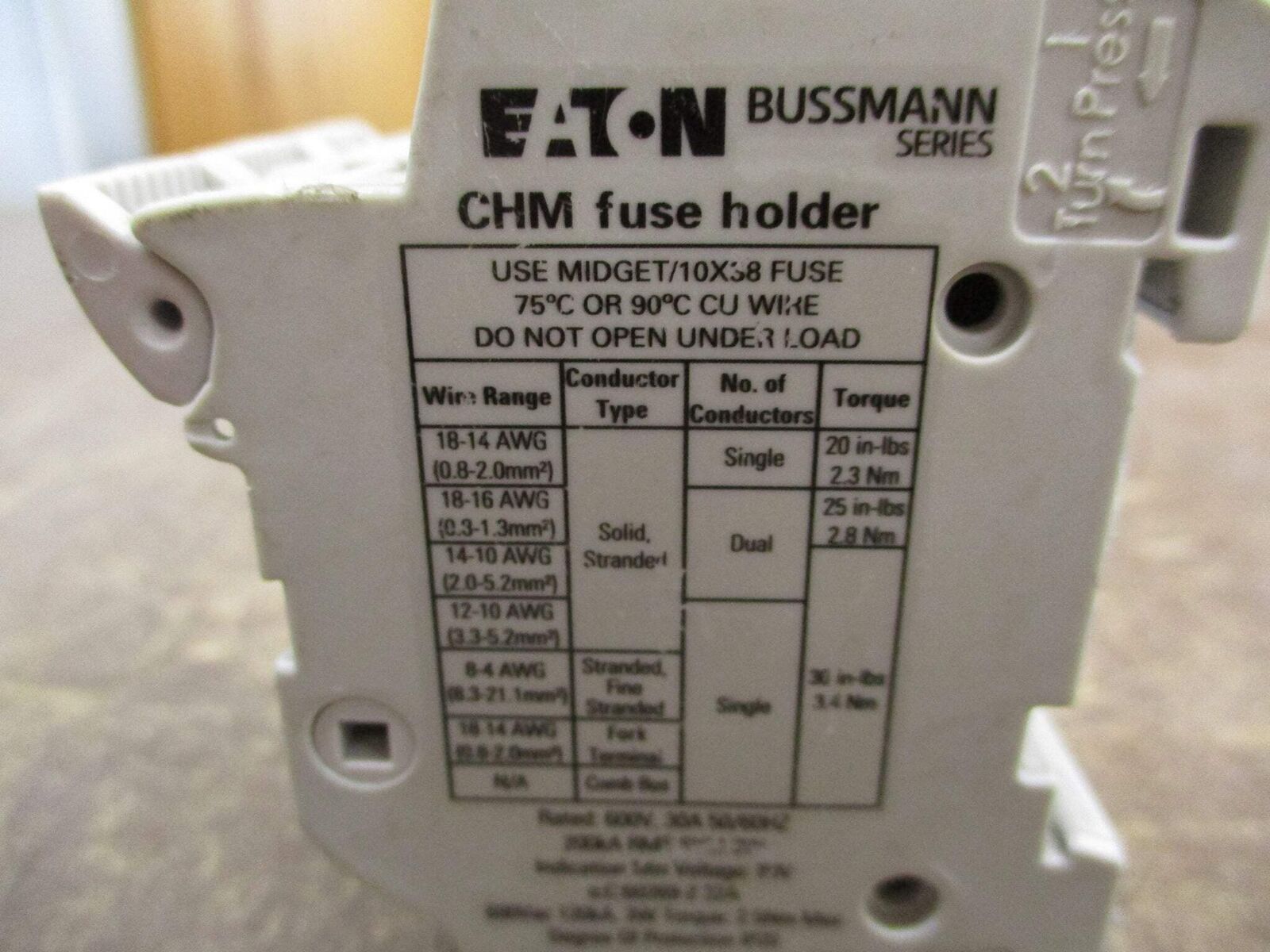 Eaton Bussmann Fuse Holder CHM3 30A 600V 3P Used