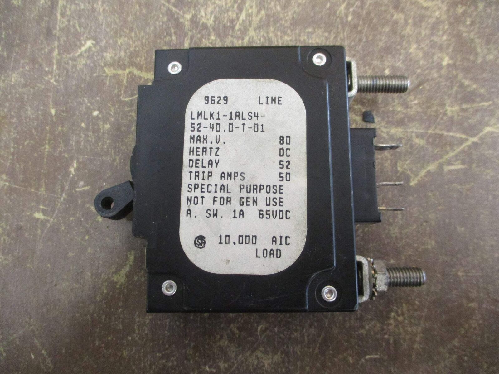 Airpax DC Circuit Breaker LMLK1-1RLS4-52-40.0-T-01 50A 80VDC 1P Used