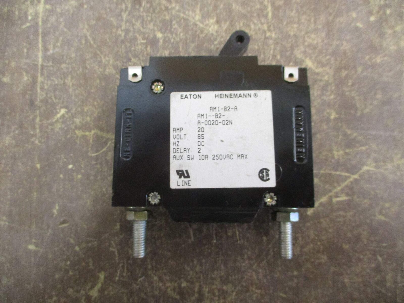 Eaton Heinemann DC Circuit Breaker AM1-B2-A-0020-02N 20A 65VDC 1P Used