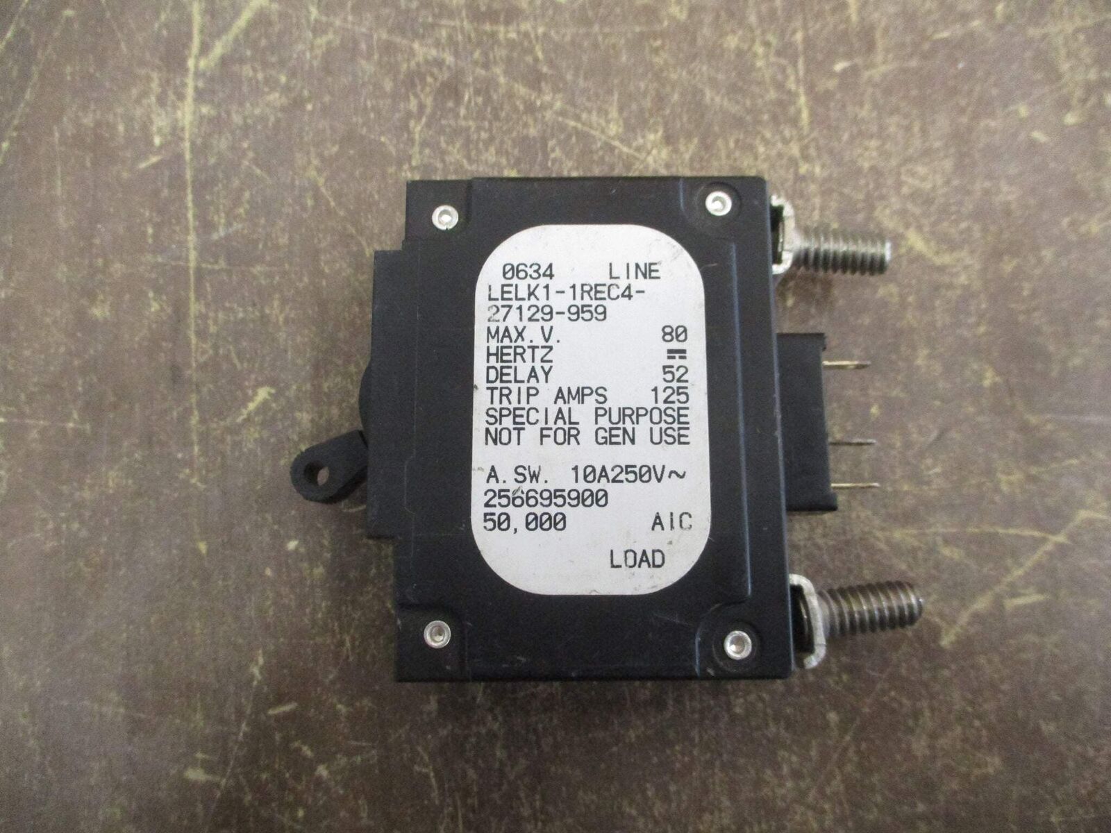 Airpax DC Circuit Breaker LELK1-1REC4-27129-959 125A 80VDC 1P Used