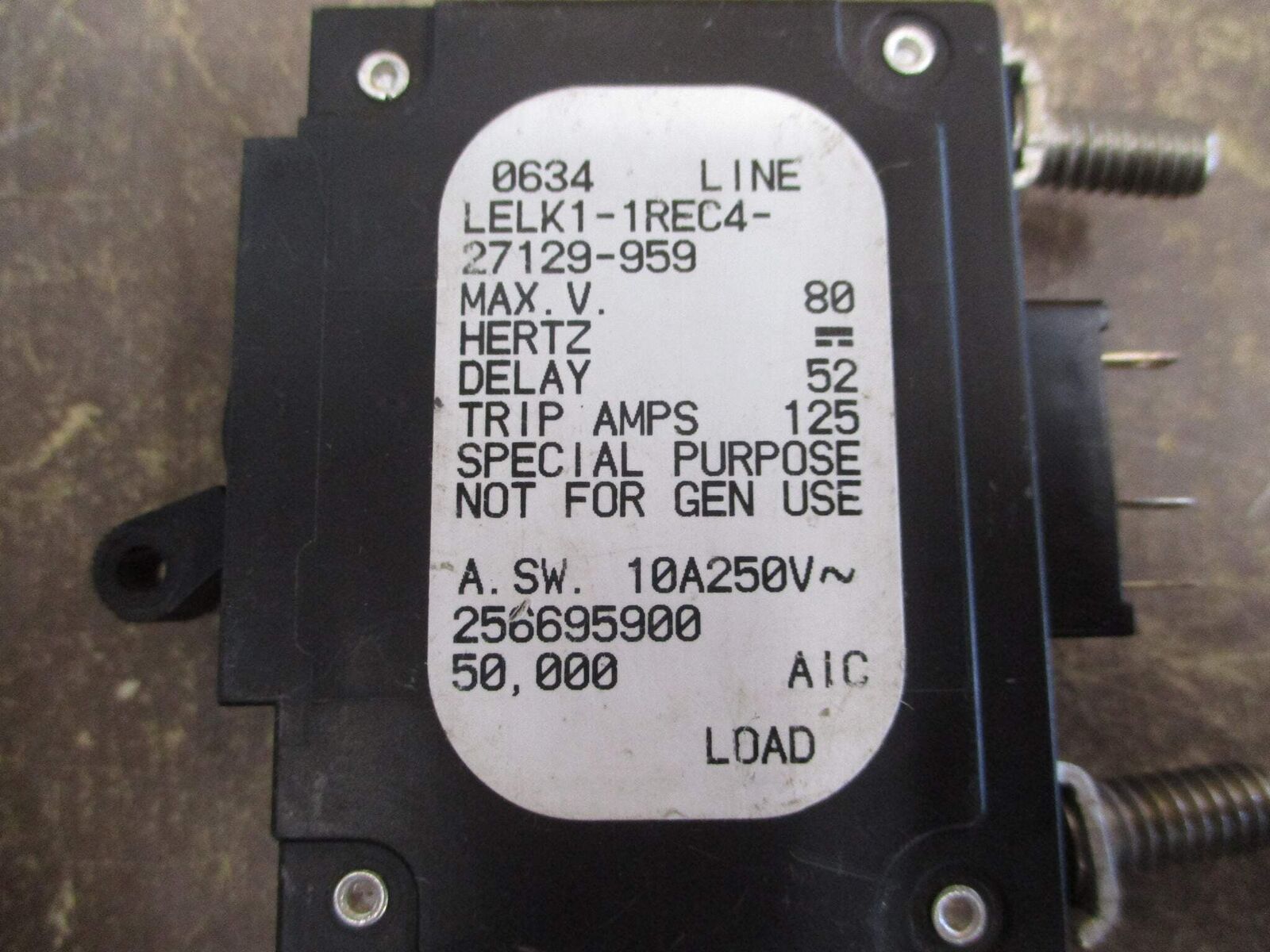 Airpax DC Circuit Breaker LELK1-1REC4-27129-959 125A 80VDC 1P Used