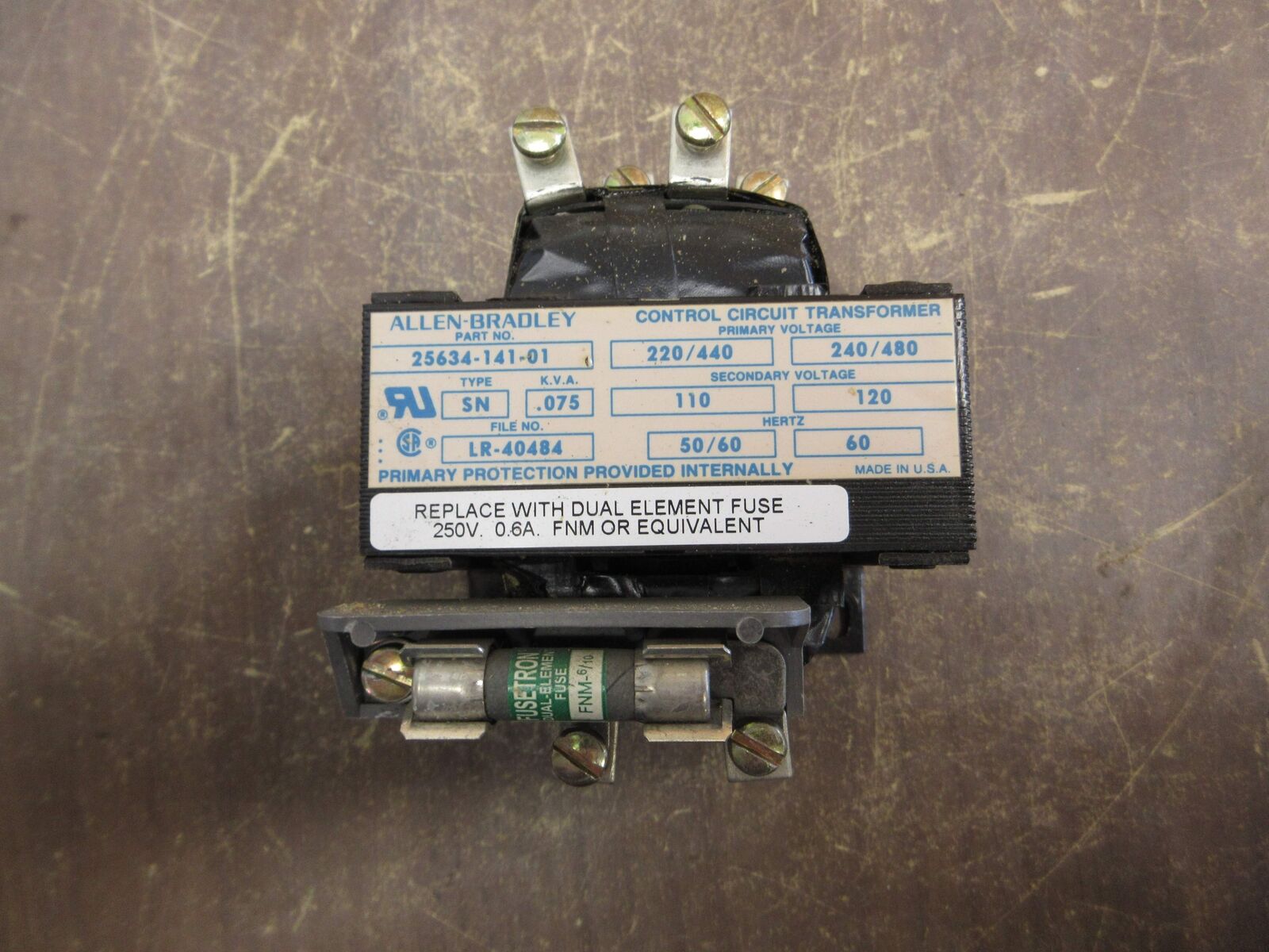 Allen-Bradley Transformer 25634-141-01 0.075kVA Pri: 240/480V Sec: 120V Used