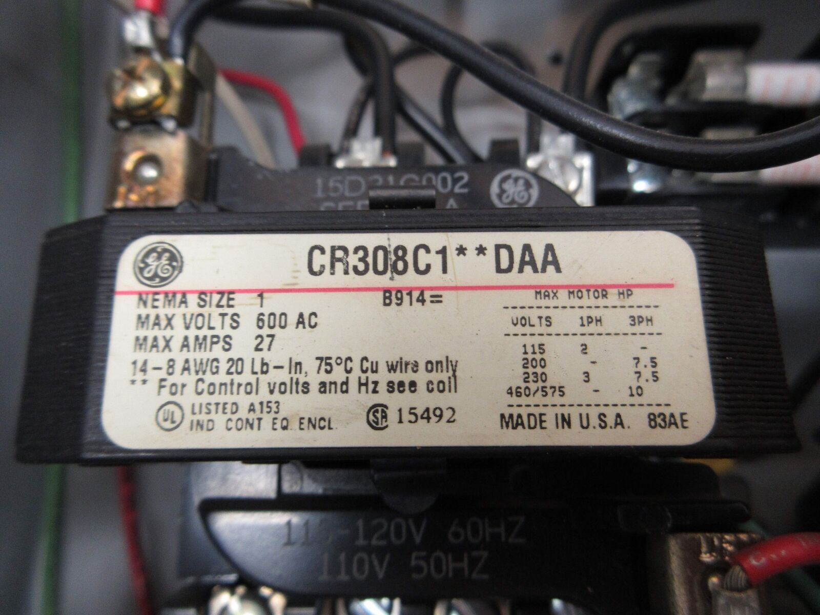 GE Size 1 Fusible Combination CR308C1**DAA 115-120V Coil 27A 600V Used