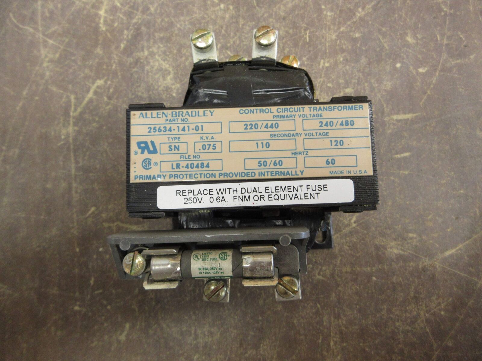 Allen-Bradley Transformer 25634-141-01 0.075kVA Pri: 240/480V Sec: 120V Used