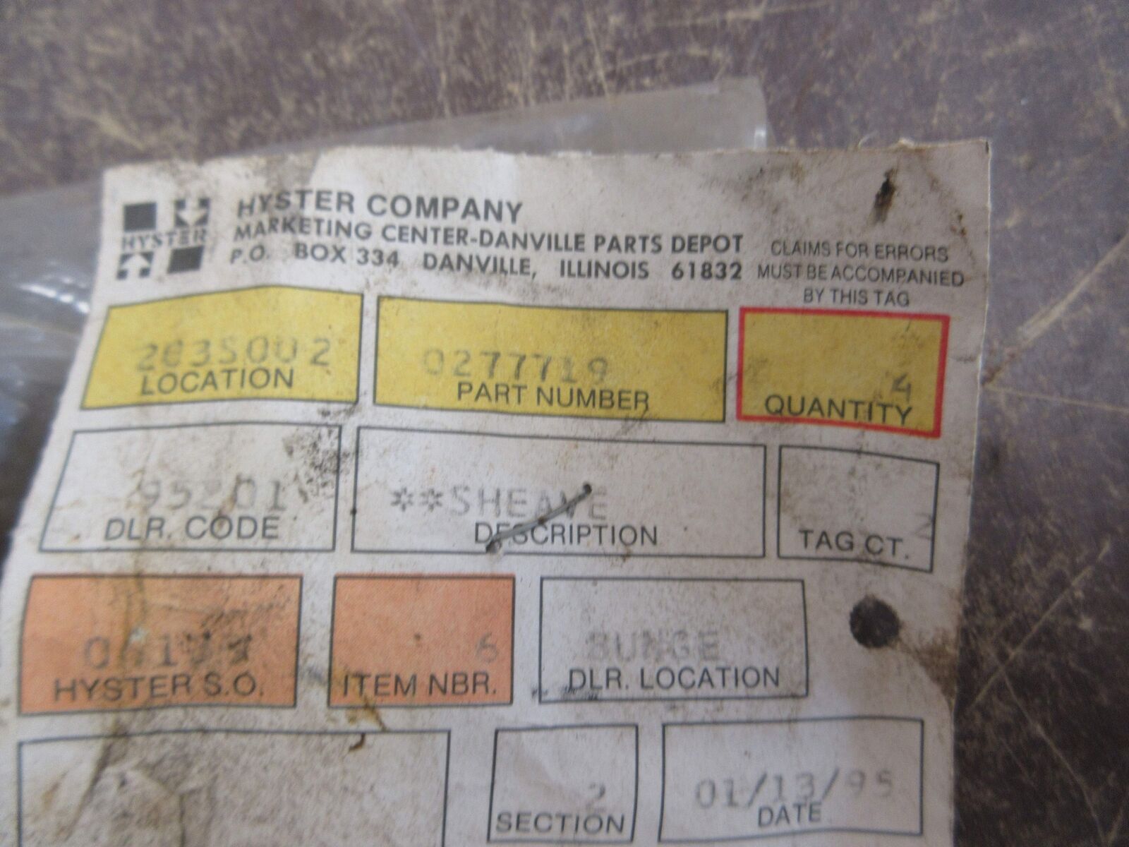 Hyster Sheave 0277719 *No Box* New Surplus