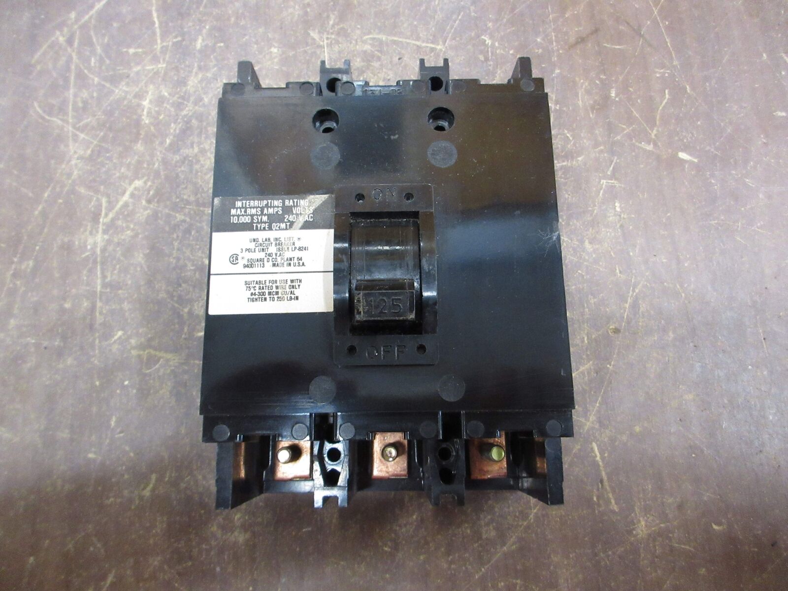Square D Circuit Breaker Q2M3125MT 125A 240V 3P Used