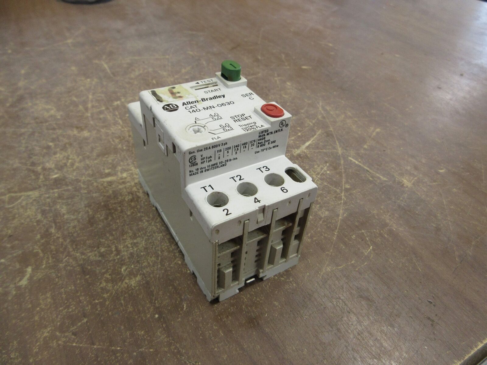 Allen-Bradley Manual Starter 140-MN-0630 Ser. C Trip: 4.0-6.3A *Chipped Base*