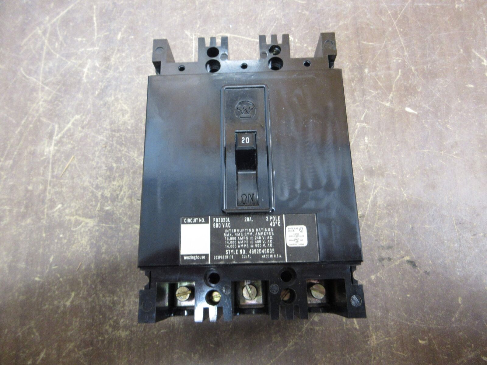 Westinghouse AB De-Ion Circuit Breaker FB3020L 20A 600V 3P New Surplus