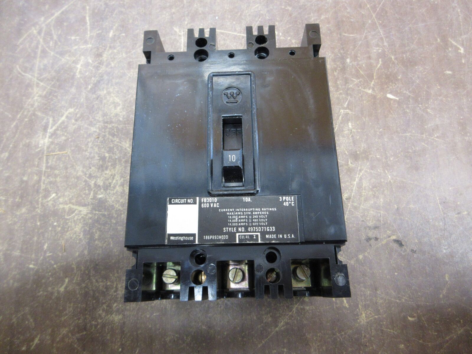 Westinghouse AB DE Ion Circuit Breaker FB3010 10A 600V 3P New Surplus
