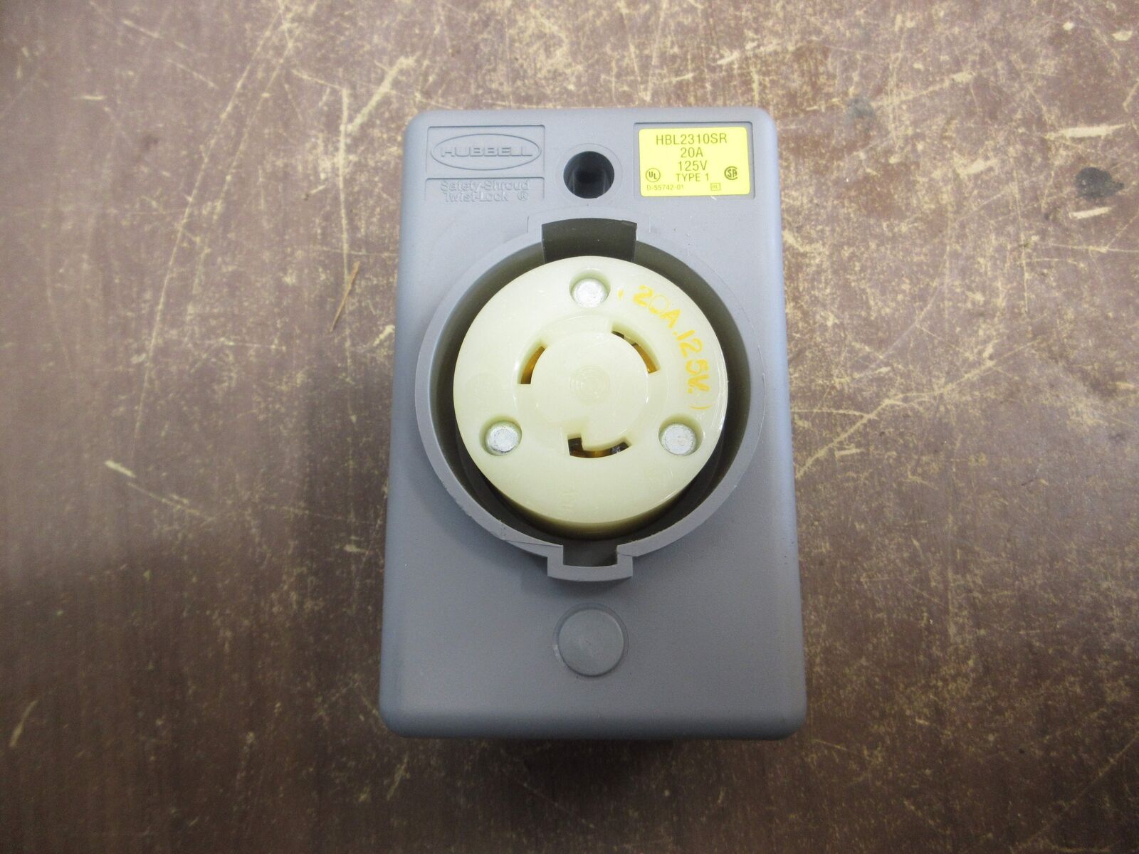 Hubbell Safety-Shroud Twist-Lock Receptacle HBL2310SR 20A 125V 2P 3W New Surplus