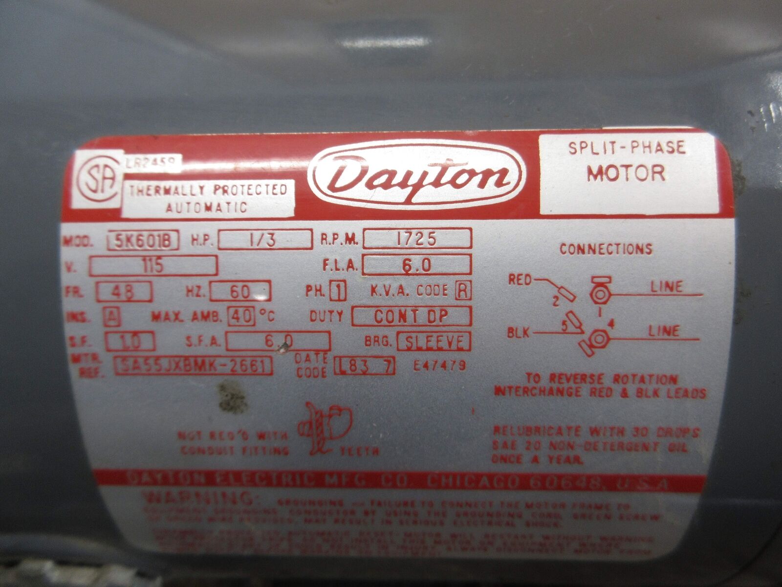 Dayton Teel Pump 1P782 1/3HP 1725RPM 115V 60Hz 1Ph Used