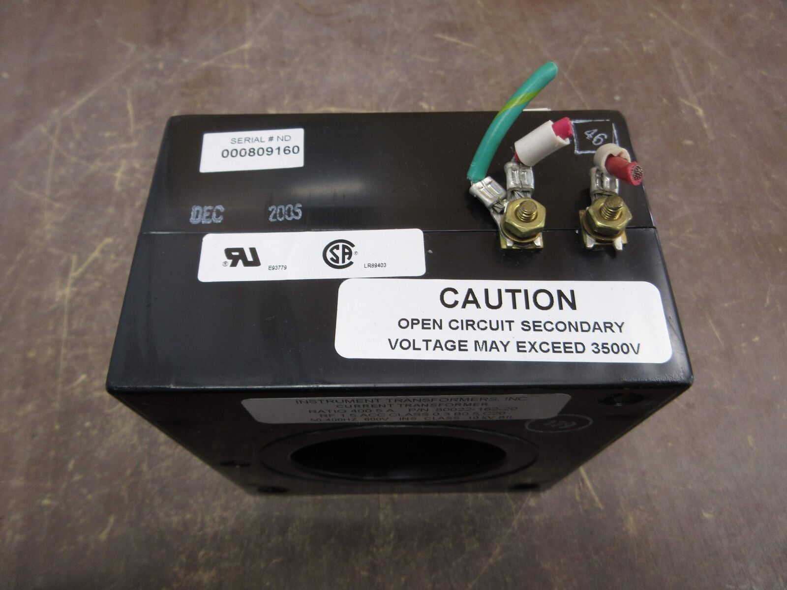 Instrument Transformers Current Transformer 80022-162-20 Ratio 400:5A 600V Used