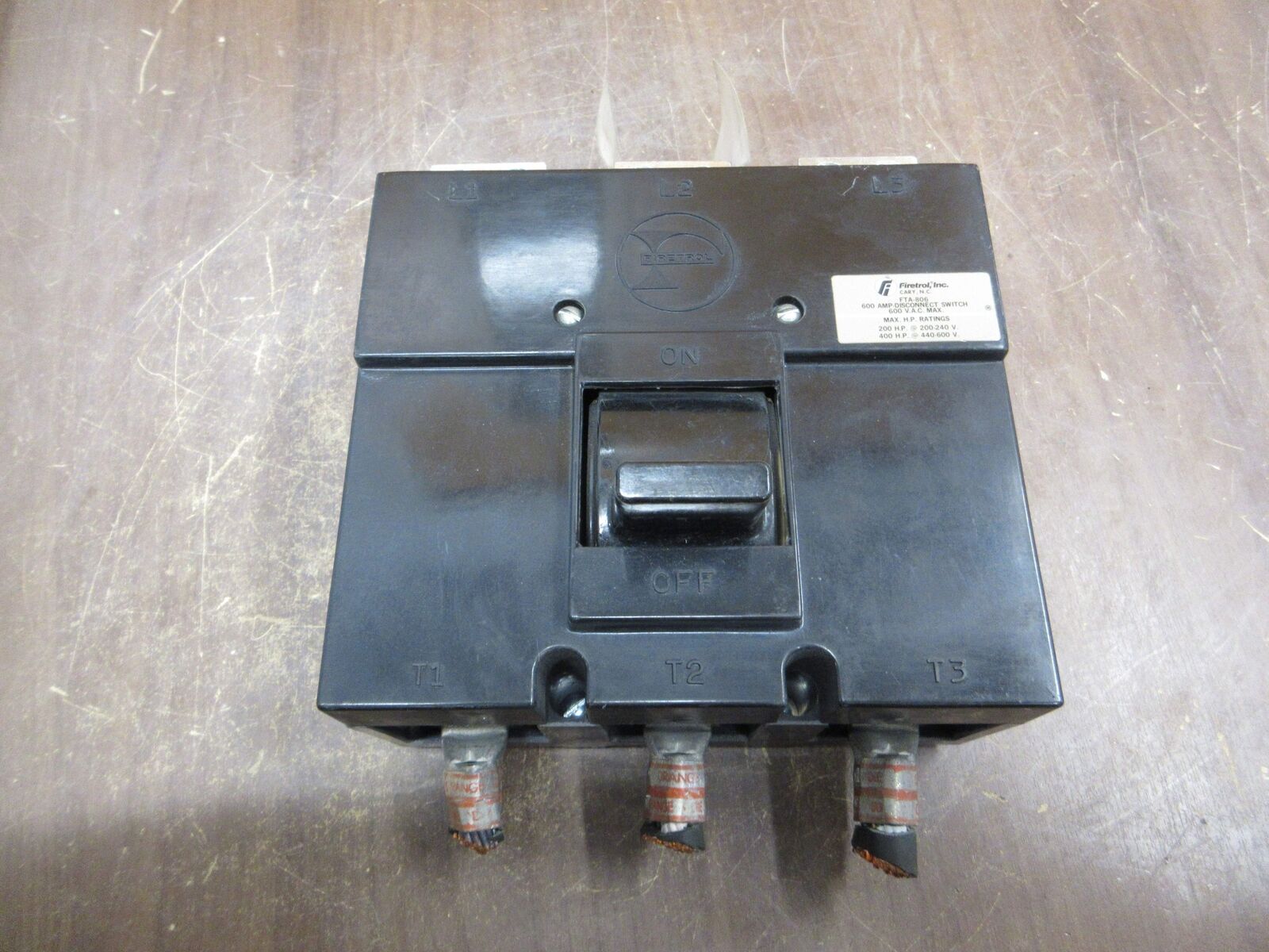 Firetrol Firepump Breaker FTA-806 600A 600V Used