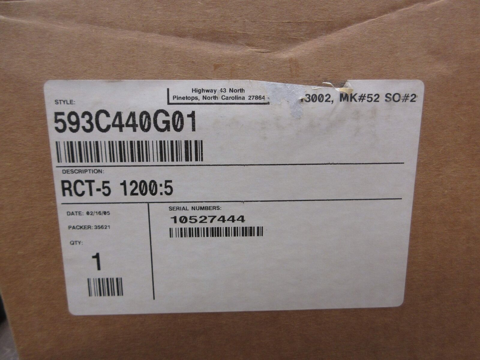 ABB RCT-5 Current Transformer 593C440G01 Ratio 1200:5A New Surplus