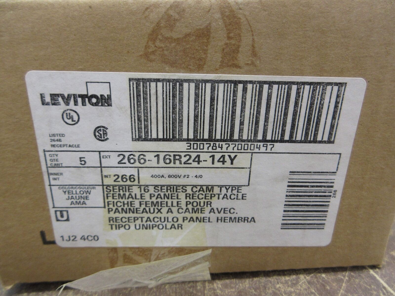 Leviton Female Panel Receptacle 266-16R24-14Y 400A 600V *Box of 5* New Surplus