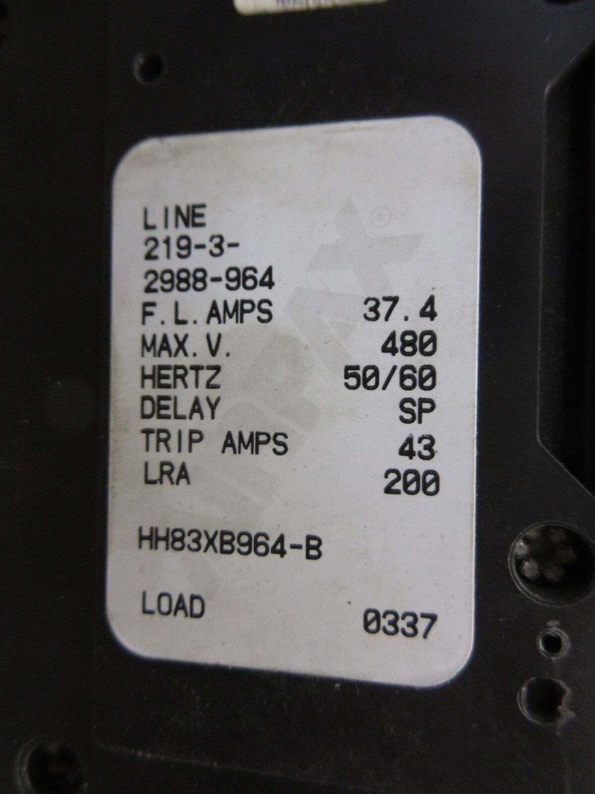 Airpax Circuit Breaker 219-3-2988-964 37.4A 480V 3P Used