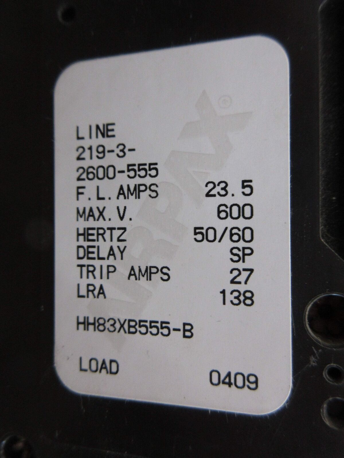 Airpax Circuit Breaker 219-3-2600-555 23.5A 600V 3P Used