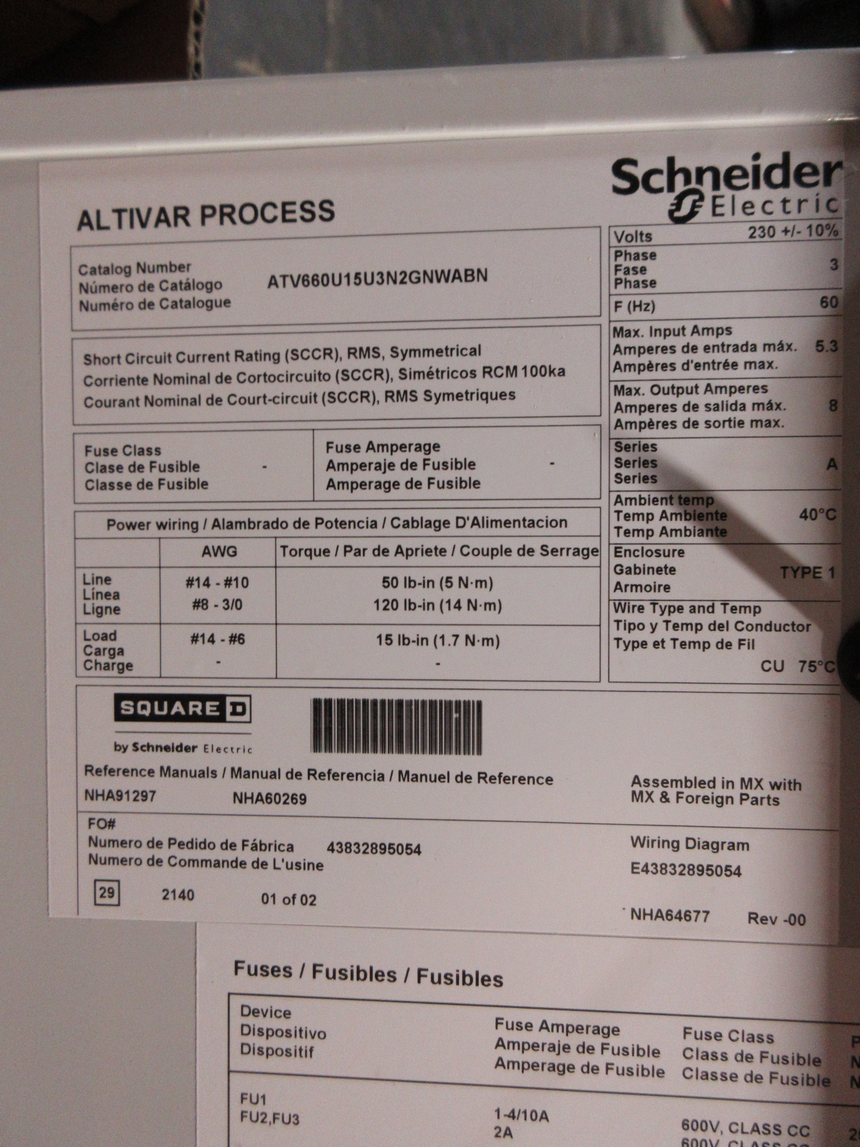 Schnieder Electric Altivar Process Type 12 AC Drive ATV660U15U3N2GNWABN 2HP 230V