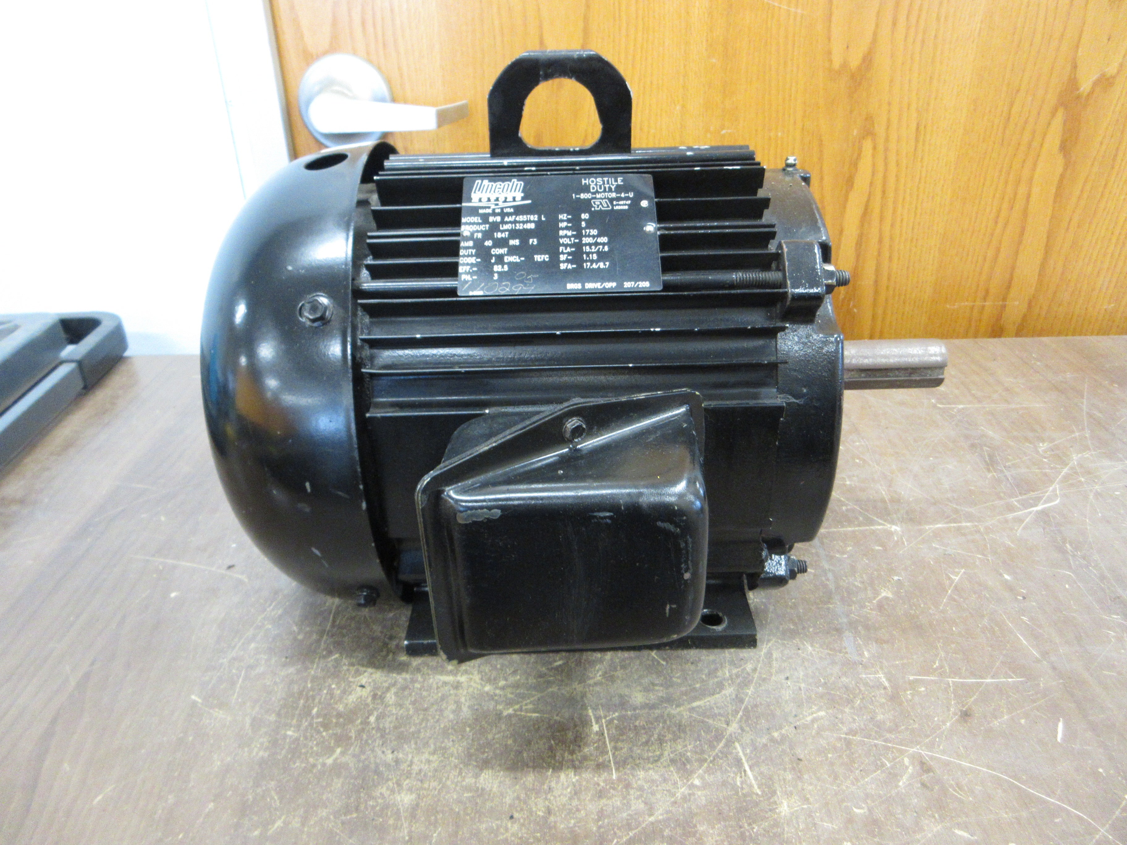 Lincoln Motors Motor BVB AAF4S5T62 L 5HP 1800RPM 200/400V 15.2/7.6A 3Ph 60Hz