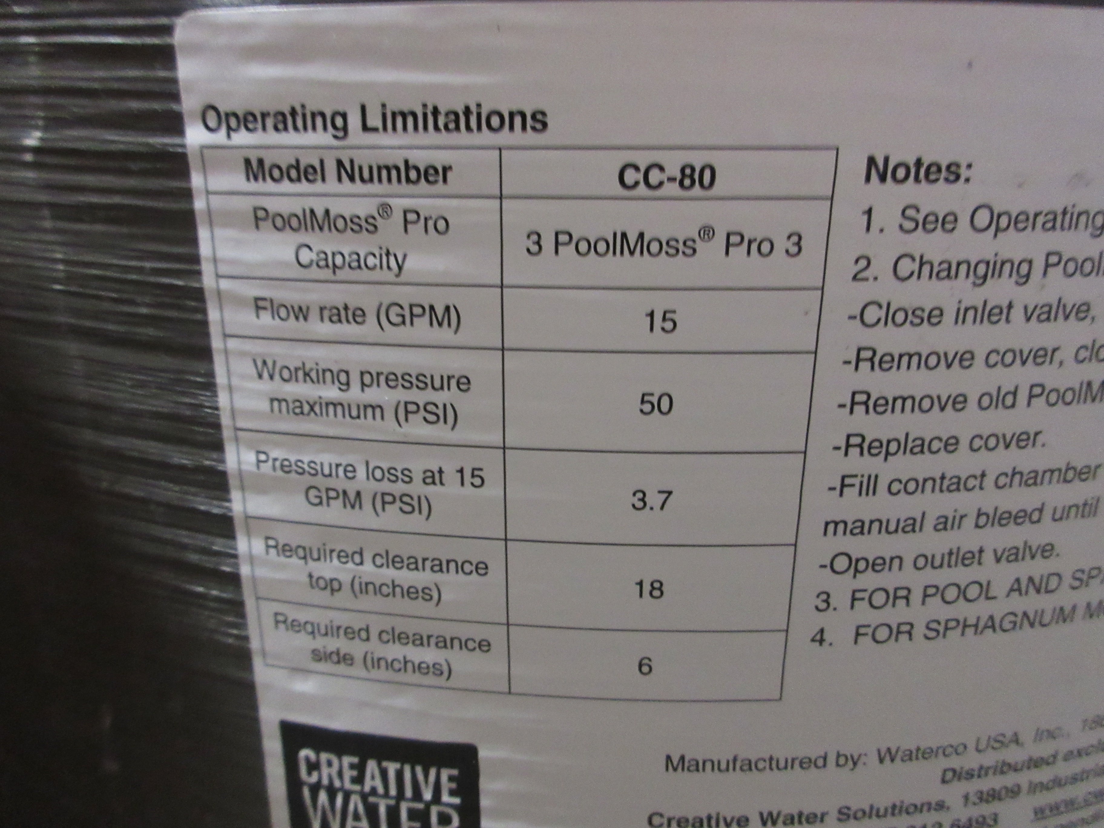 Creative Water Solutions Contact Chamber CC-80 15GPM 50PSI Used
