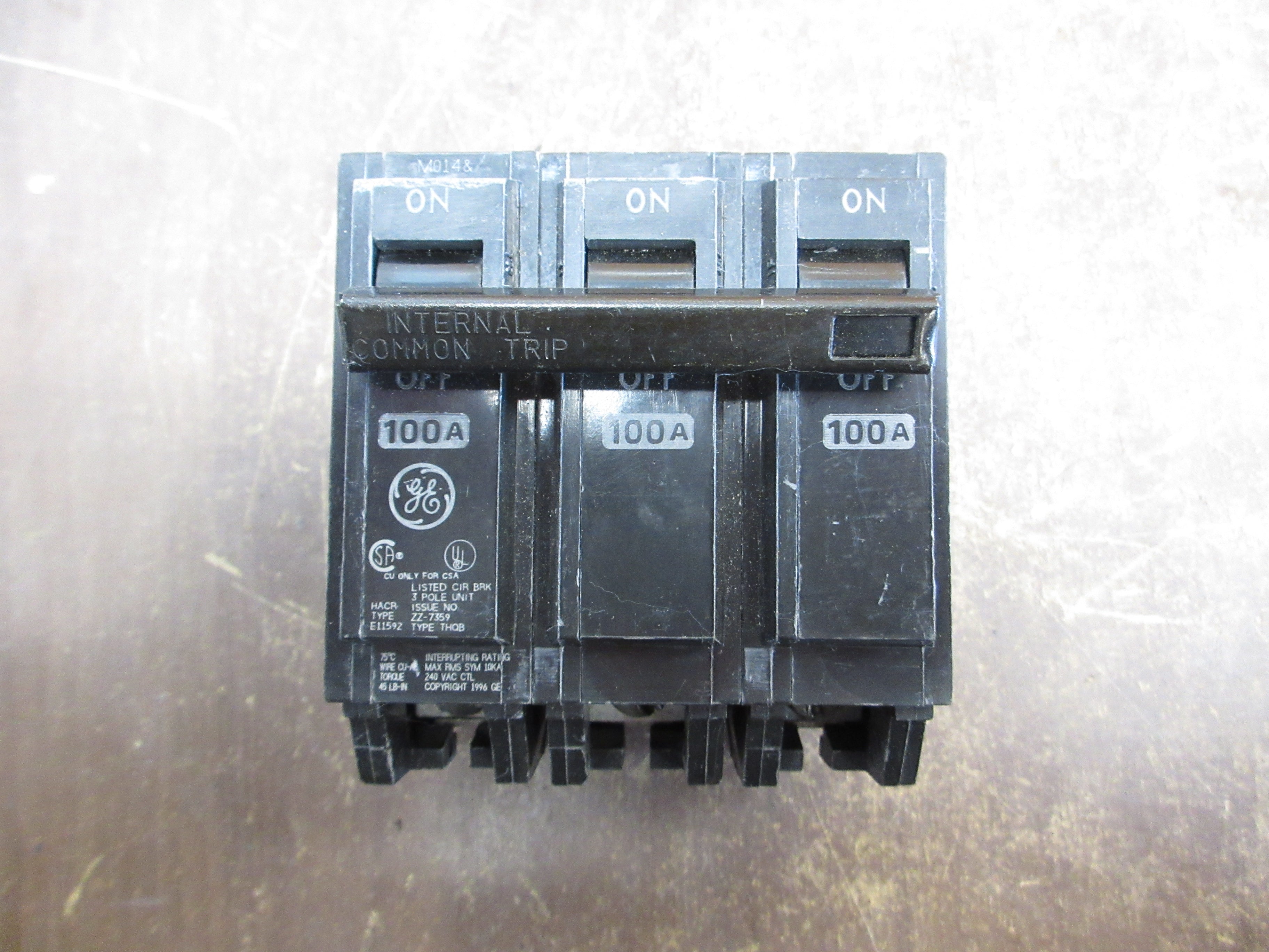 GE Bolt-On Circuit Breaker THQB31100 100A 240V 3P Used